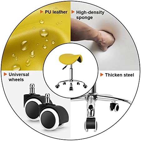 KKTONER Rolling Saddle Stool PU Leather Swivel Adjustable Rolling Stool with ...