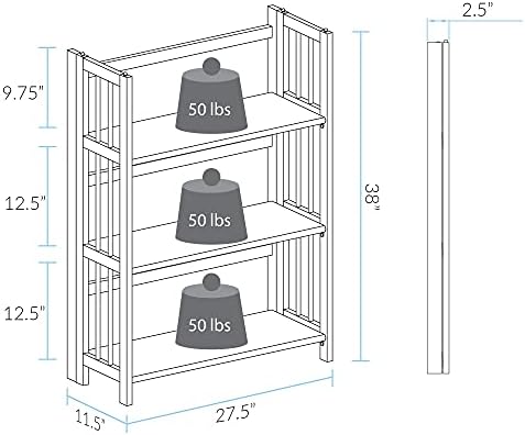 Casual Home 3-Shelf 27.5" Wide Folding Stackable Bookcase, Natural (New)