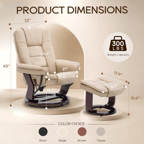 Swivel Recliner Chair with Ottoman Reclining Lounge Sofa Footrest, Set of 1 |...
