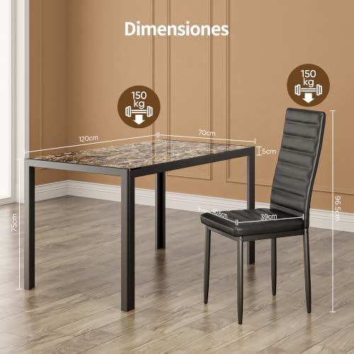 Bealife Kitchen Dining Table Set for 4, Tempered Glass 5 Piece - Marble
