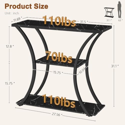 Hoctieon 3 Tier Console Table with Open Wood Shelves, Decorative Entryway Tab...