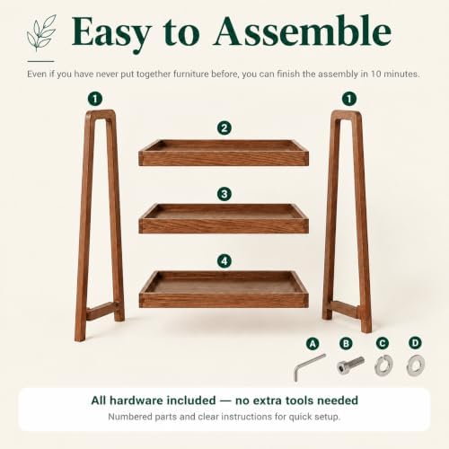 Solid Oak Small Bookshelf, 3 Tier Ladder Shelf Walnut Bookcase