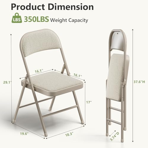 4 Pack Folding Chairs, Fabric Padded Folding Dining Chairs with Cushion Seat ...