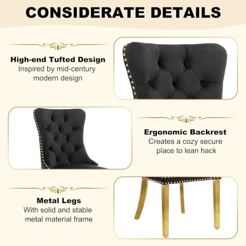 51" 5-Piece Glass Dining Table Set for 4, Black&Gold
