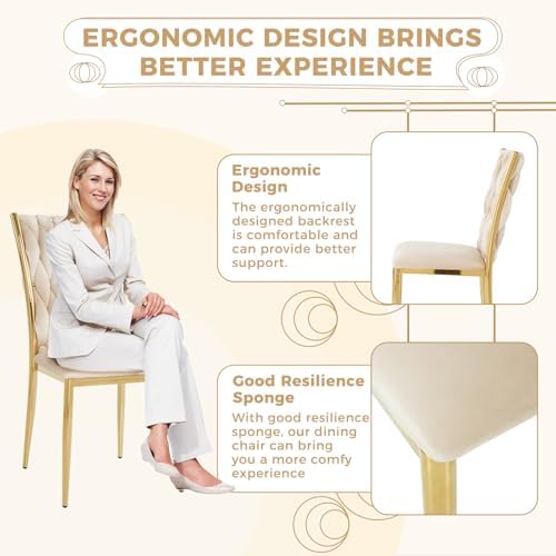 Beige Velvet Dining Chairs Set of 4, Modern Upholstered Kitchen Chairs