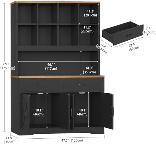 TEENFON Storage Cabinet with Doors and Drawers, Pantry Cabinets, 5 Tier Floor...