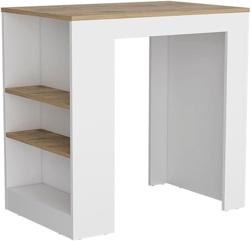 FM FURNITURE White Kitchen Island Counter Height Table Top with 3-Side Shelf,...