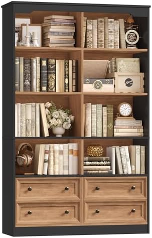 FINETONES 71" Tall Bookshelf with 4 Drawers Large Bookshelf Office Bookcase