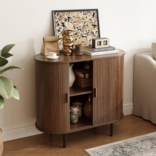ONBRILL 31.5" Sideboard Buffet Cabinet Sliding Door/Adjustable Shelf Walnut
