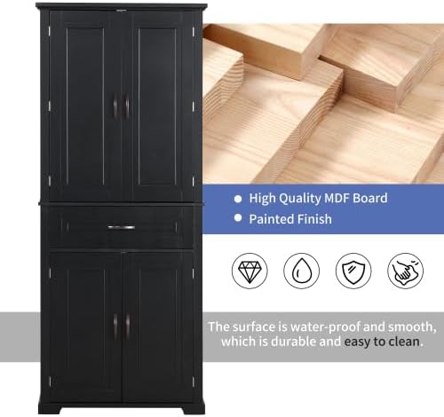 Bathroom Storage Cabinet with Doors and Drawer, Multiple Storage Space, Adjus...