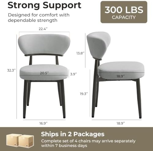 Dining Chairs Set of 4, Modern Upholstered Fabric Dining Chairs | Thick Padde...