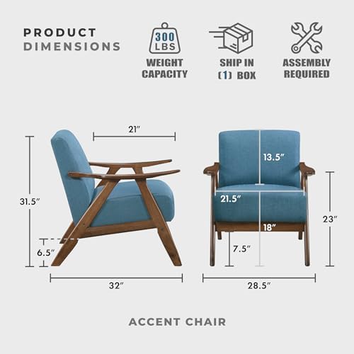 Lexicon Mid Century Modern Accent Chair with Solid Wood Frame in Walnut Finis...