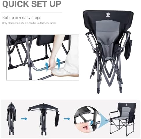 EVER ADVANCED Camping Directors' Chair with Side Table, Portable Folding ...