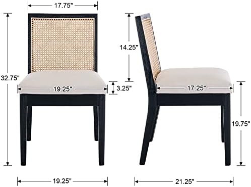 BESTANO Farmhouse Rattan Black Wood Dining Chairs Set of 4 with Cane Back