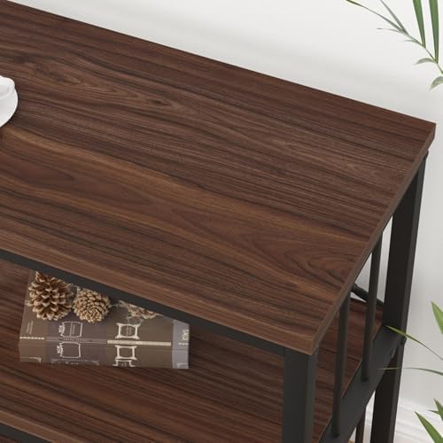 IBF Walnut Low Wide Bookcase, Vintage 63 Inch Long 3 Tier Open Book Shelf