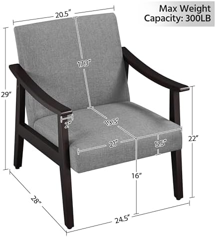 Yaheetech Accent Chair, Mid-Century Linen Fabric Armchair, Dark Gray