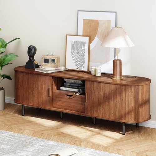ONBRILL 69" TV Stand with Power Outlet for TVs up to 80", Walnut | ...