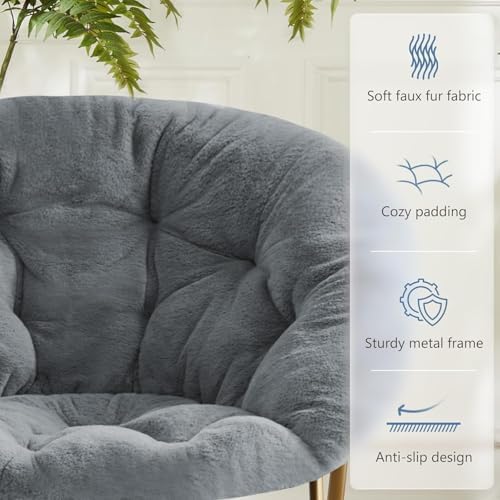 Simple Deluxe Cozy Chair, Faux Fur Saucer Chair for Bedroom, Comfy Foldable M...
