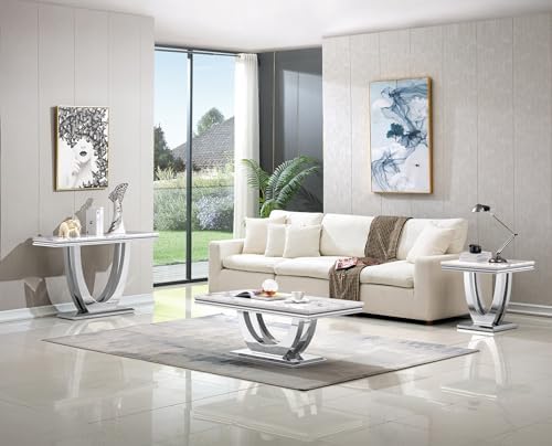 Luxury Living Room Table Set, Faux Marble Top 3-Piece Table Set, Includes Cof...