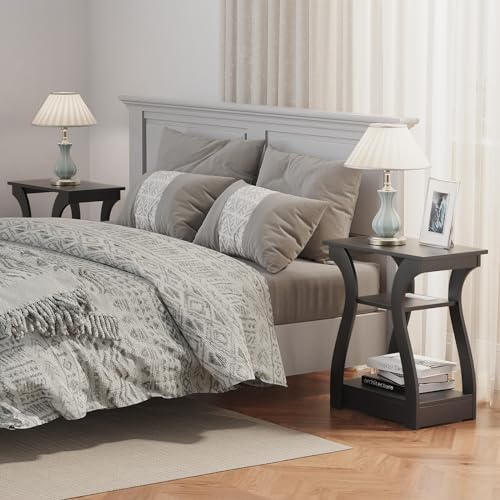 FROMJBEST End Tables Living Room Set of 2 with Charging Station, Black
