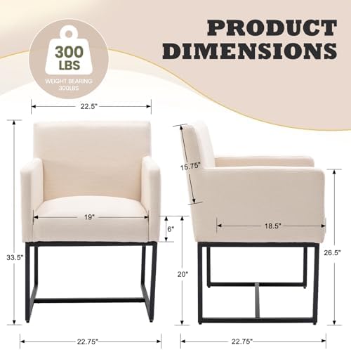 HNY Mid Century Modern Upholstered Dining Chairs with Arms Set of 4, Linen Ac...