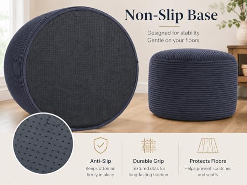 Round Stuffed Pouf Ottoman, Foot Stool Ottoman,Corduroy Poufs with Foam Chunk...