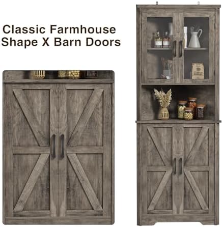 FiveWillowise 67'' Tall Farmhouse Corner Cabinet, Corner Bathroom Cab...