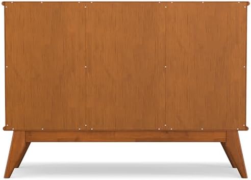 SIMPLIHOME Draper 50" Wide Solid Wood 3-Door Buffet in Teak Brown