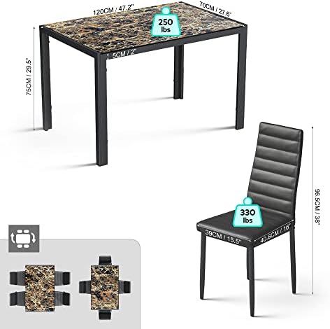 Gizoon 5 Piece Glass Dining Table Set, Kitchen Table and Chairs Set for 4