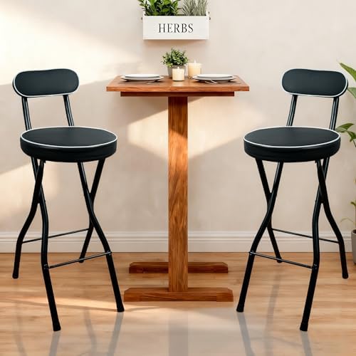 Uwear Portable Folding Stool,Folding Bar Stool with Back,Leather Padded Count...