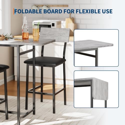Garvee Dining Table Set for 2, 3-Piece Expandable Bar Table and Chairs Set