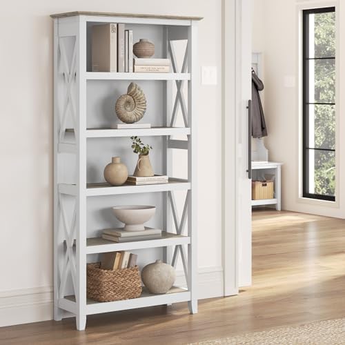 Bush Home Tall 5 Shelf Bookcase for Living Room or Home Office, Large Bookshe...