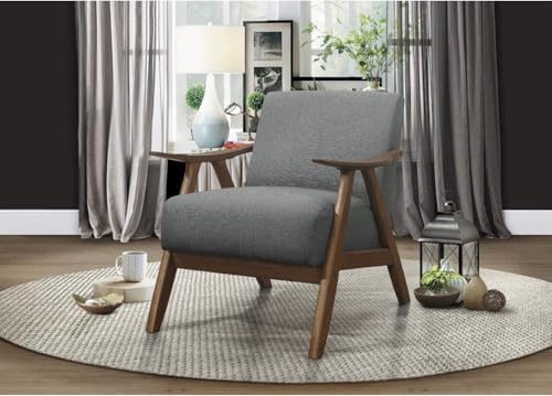 Lexicon Mid Century Modern Accent Chair with Walnut Wood Frame, Gray