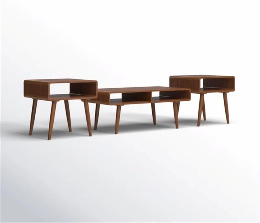 Pemberly Row Mid-Century 3-Piece Table Set, Solid Rubberwood, Rich Walnut Fin...