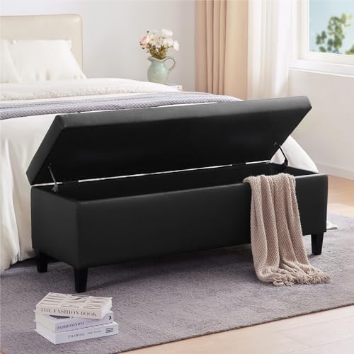 HUIMO Faux Leather Storage Ottoman Bench 50.3 Inch Extra Long PU Upholstered ...