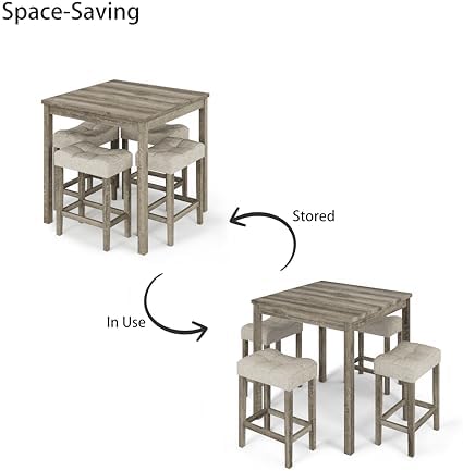 allamazing 5-Piece Counter Dinner Height Table Set, Indoor Modern Rectangular...