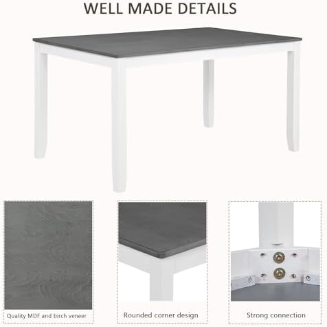 Harper & Bright Designs 58.5" Lx34.5 W Solid Wood 7-Piece Dining Tab...