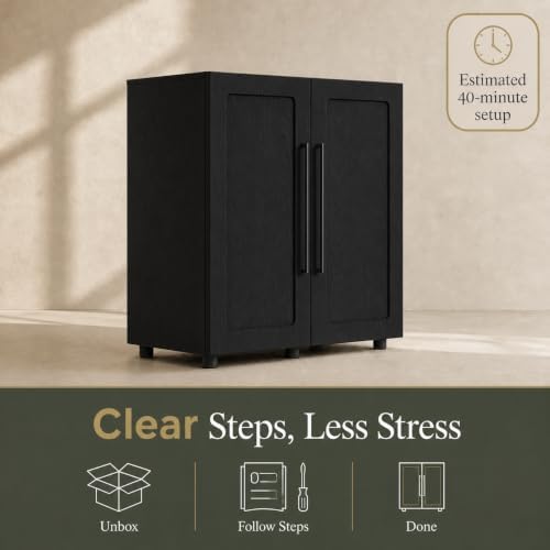 From the Tree Furniture 32 Inch Sideboard Cabinet, Black Tall Glass Door