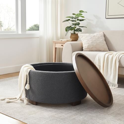 Zihanhome 30 Inch Round Storage Ottoman, Ottoman Coffee Table with Lift Off L...