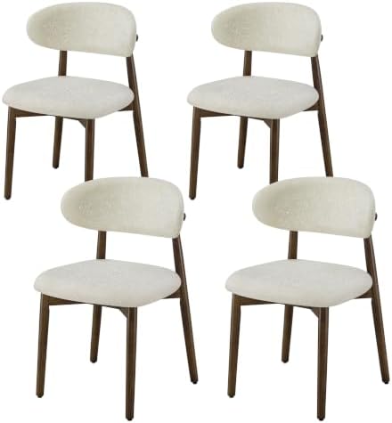Dining Chairs Set of 4 Mid Century Modern Chenille Fabric Upholstered Kitchen...