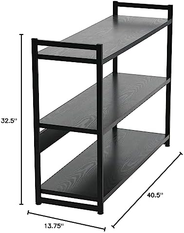 Household Essentials Jamestown Wide 3 Shelf Open Storage Bookshelf Black Oak ...