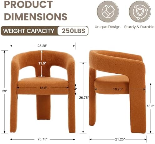 HNY Modern Sherpa Barrel Single Dining Chair, Orange | Upholstered Accent Arm...