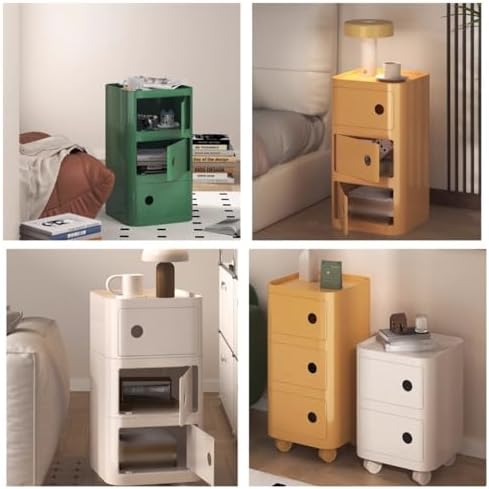 Movable Square Nightstand, Plastic Side Table with Universal Wheels, Multifun...