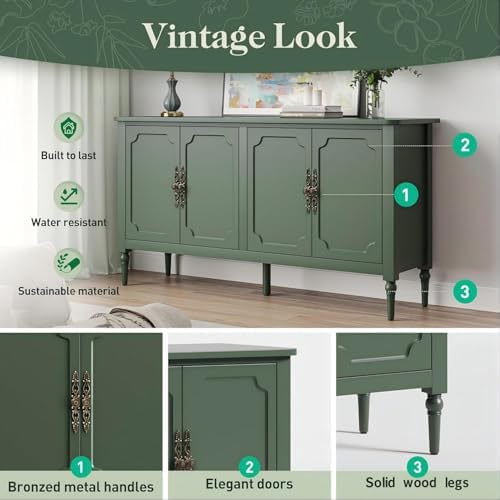 RoyalCraft Buffet Cabinet with Storage, 59" Vintage Sideboard with Adjus...