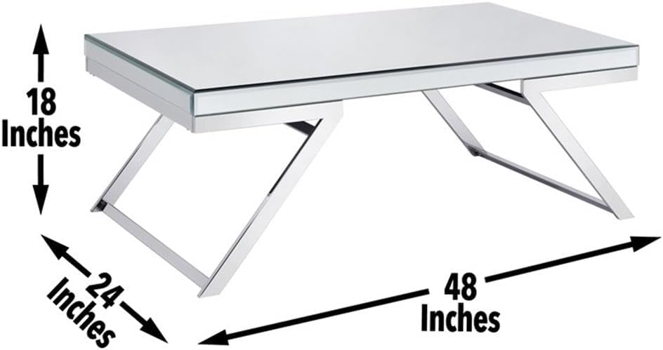 Pemberly Row 3-Piece Coffee Table Set, Mirrored Glass Tops, Chrome Metal Base...