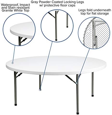 Flash Furniture 6-Foot Round Granite White Plastic Folding Table