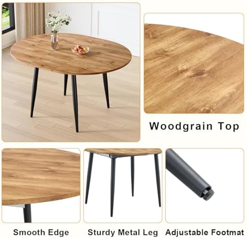 Wood Dining Table Set for 6| 42" Round to 54" Oval Dining Table Set...