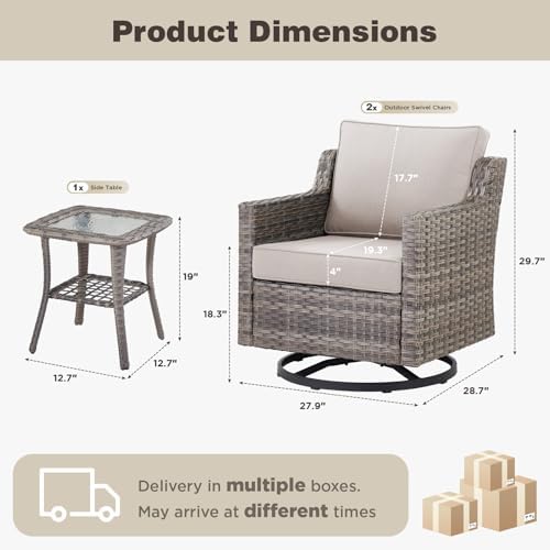 Belord Patio Wicker Swivel Rocker Patio Chairs with Side Table, Outdoor Ratta...