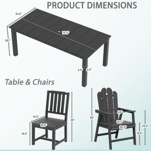 LOUNZY 7 Piece Patio Dining Set for 6, Outdoor Table and Chairs,Black