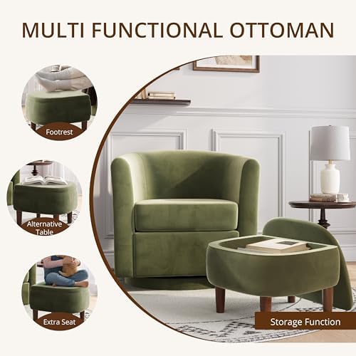 360° Swivel Accent Chair with Storage Ottoman Set of 2 | Small Modern Velvet ...